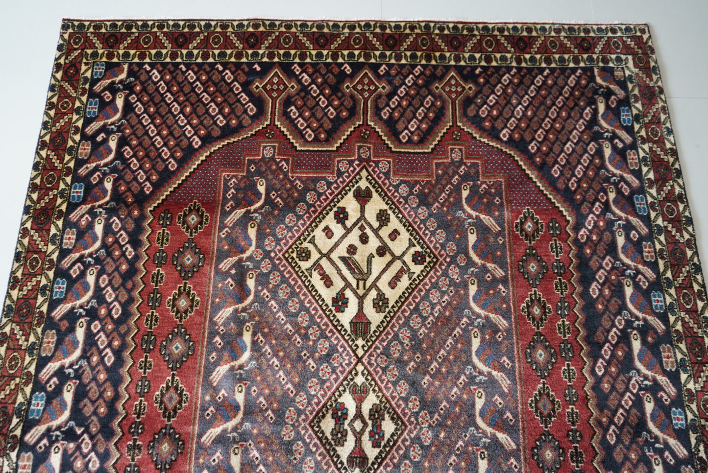 Vintage Persian Sirjan Red Wool Geometric Rug | Handmade | 220 x 160 cm