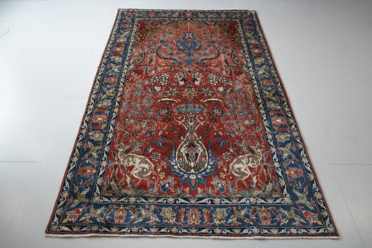 Vintage Persian Isfahan Red Wool Tree of Life Rug | Handmade | 252 x 150 cm