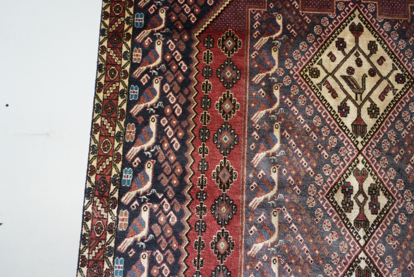 Vintage Persian Sirjan Red Wool Geometric Rug | Handmade | 220 x 160 cm