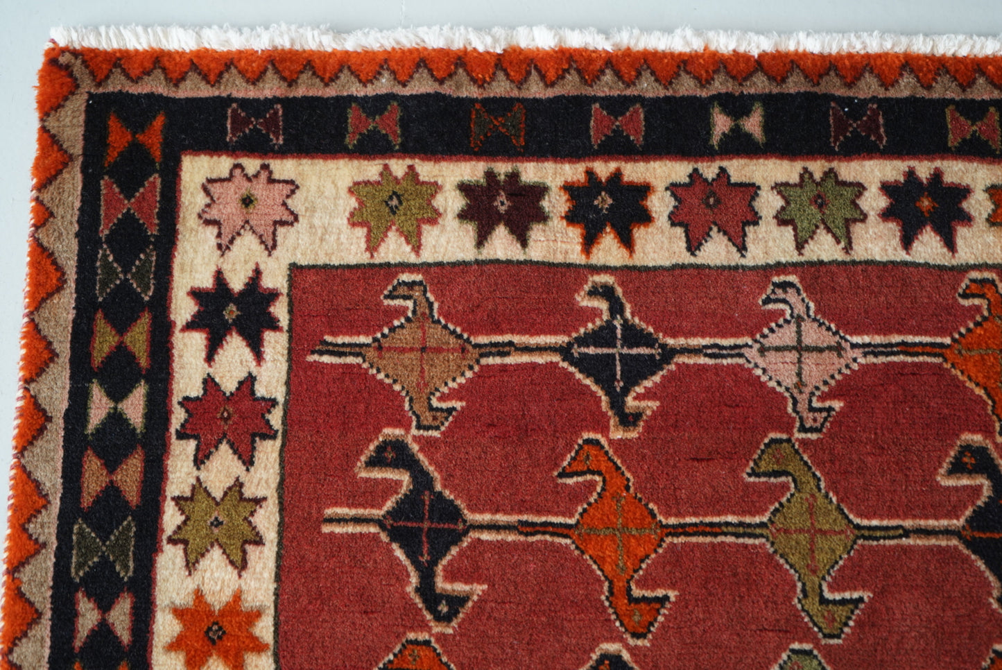 Vintage Persian Sirjan Red Wool Geometric Rug | Handmade | 222 x 140 cm