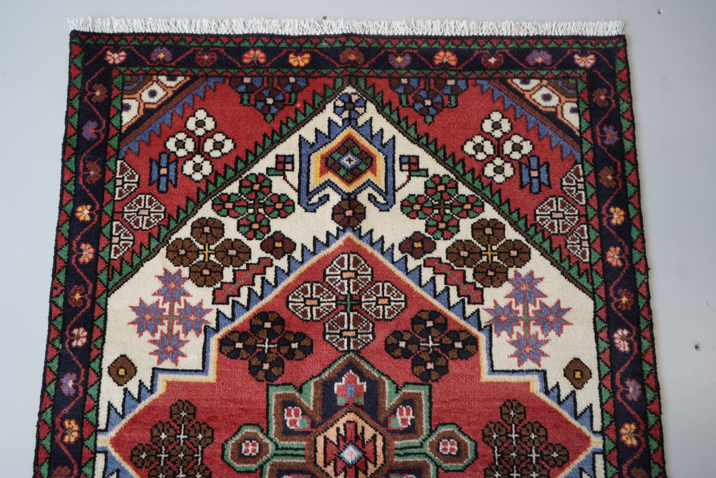 Persian Hamadan Red Wool Geometric Rug | Handmade | 144 x 105 cm