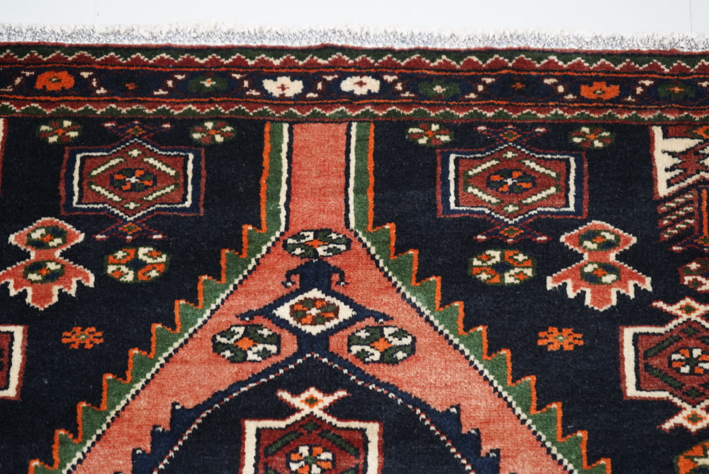Persian Mazlagan Red & Navy Wool Geometric Rug | Handmade | 154 x 108 cm