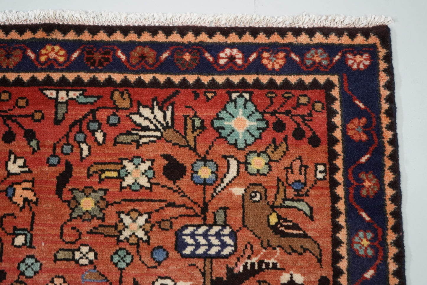 Persian Hamadan Red Wool Geometric Rug | Handmade | 150 x 105 cm