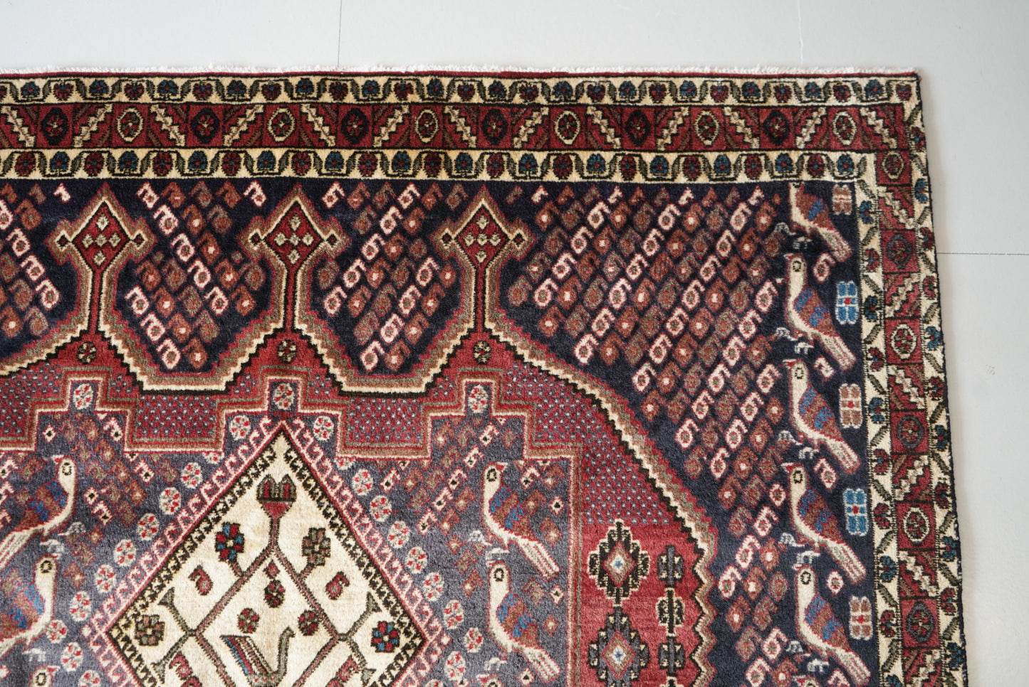 Vintage Persian Sirjan Red Wool Geometric Rug | Handmade | 220 x 160 cm