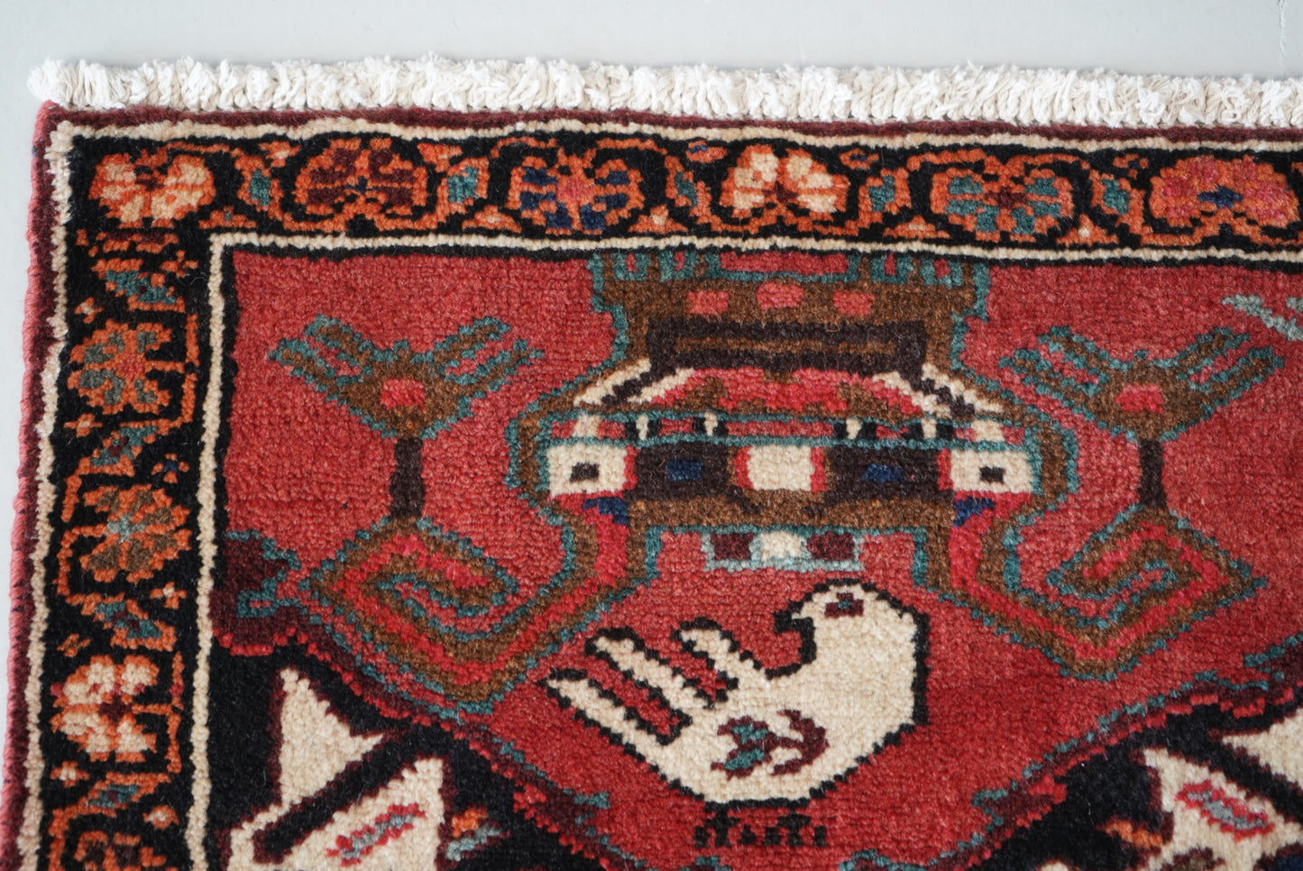 Vintage Persian Bakhtiari Red Wool Geometric Runner Rug | Handmade | 298 x 111 cm