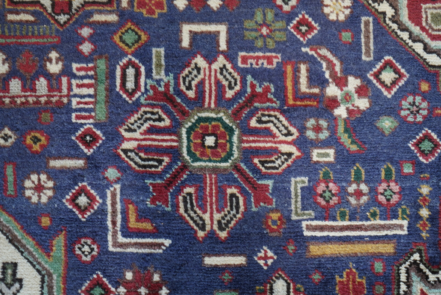 Vintage Persian Tabriz Navy Wool Floral Medallion Rug | Handmade | 296 x 209 cm