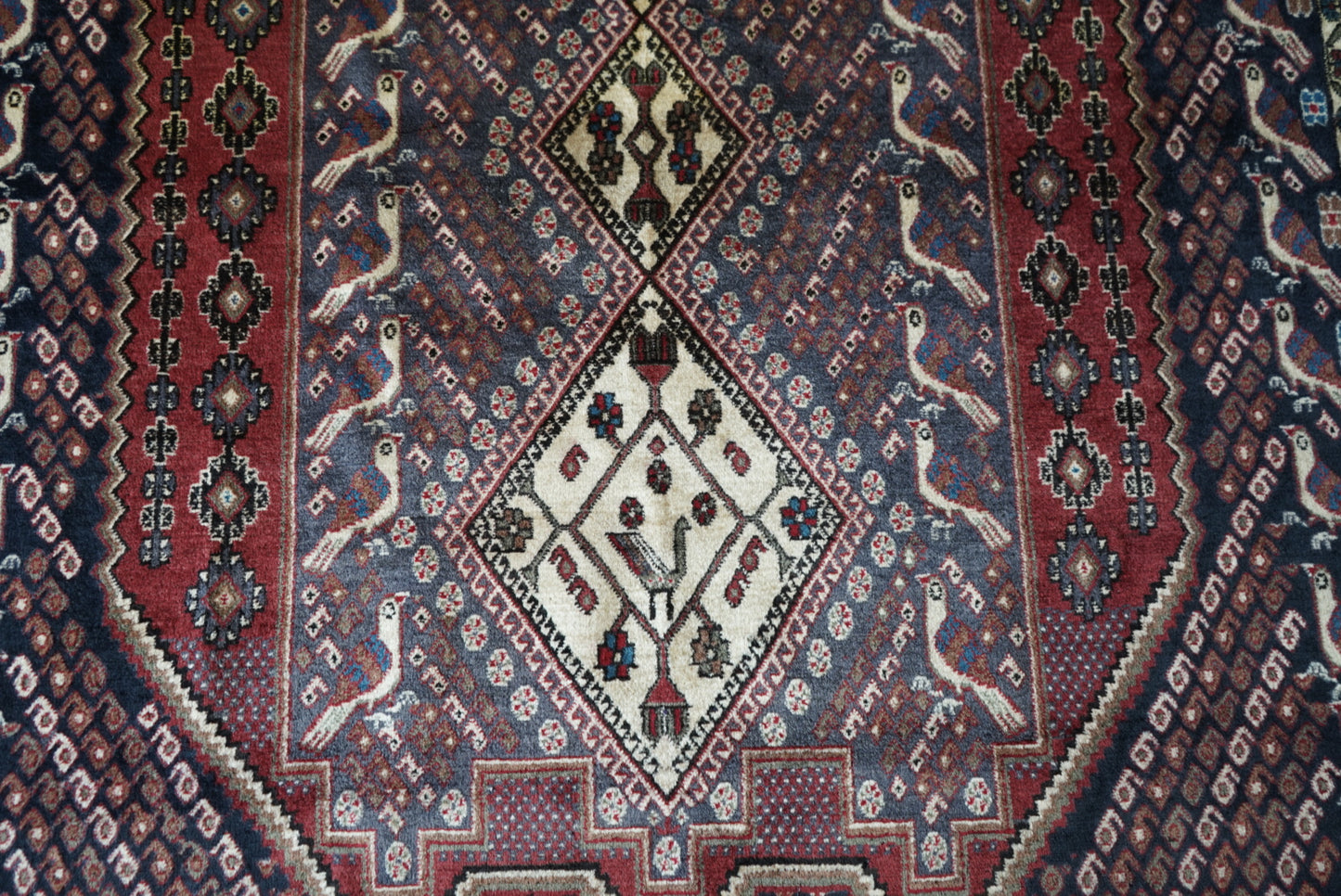 Vintage Persian Sirjan Red Wool Geometric Rug | Handmade | 220 x 160 cm