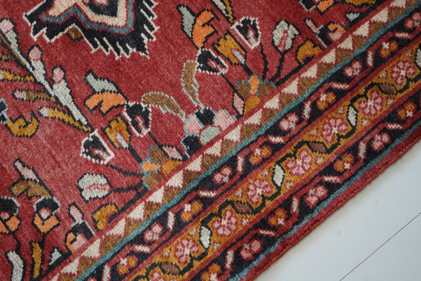 Vintage Persian Lilian Red Wool Geometric Rug | Handmade | 148 x 116 cm