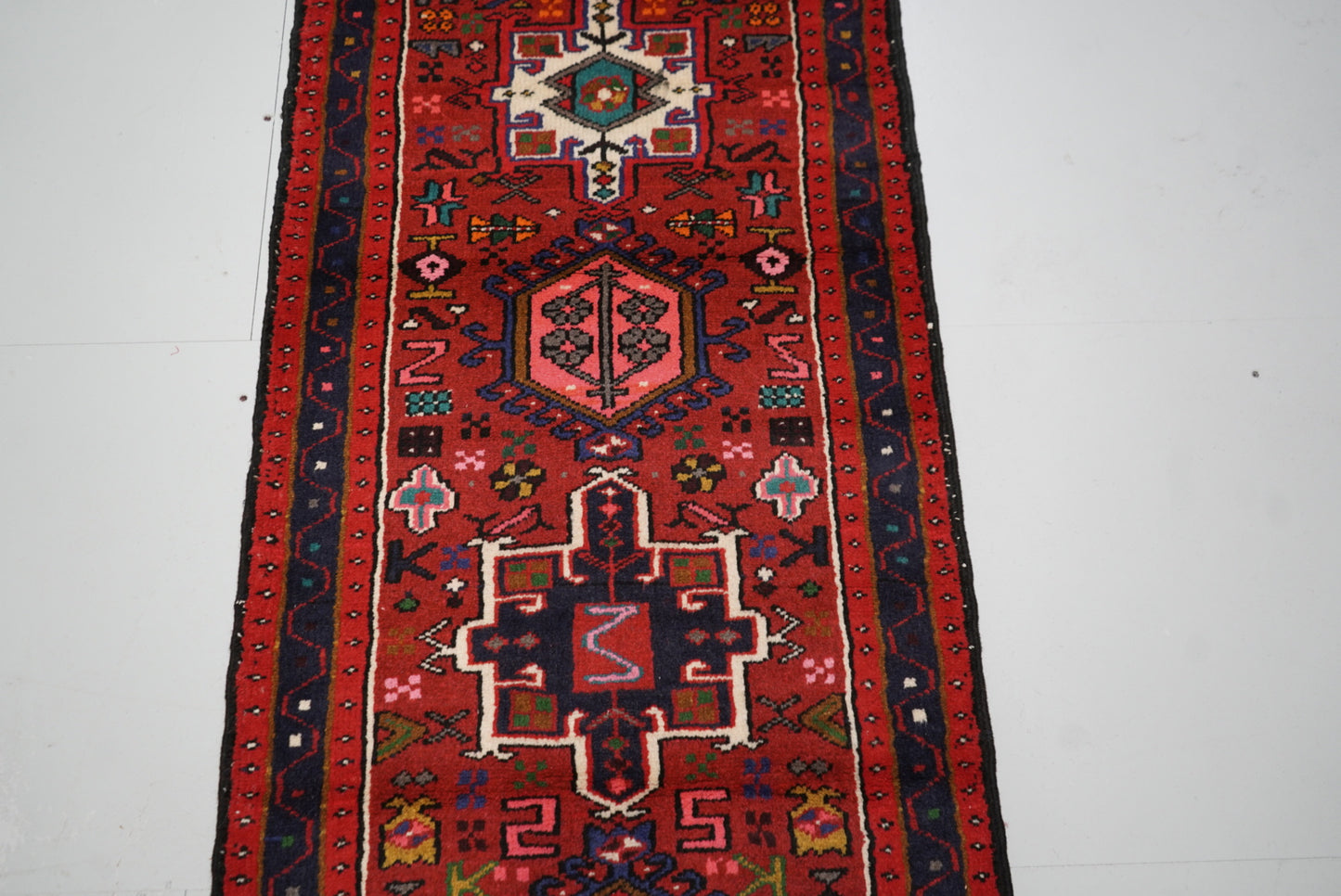 Vintage Persian Karaja Red Wool Runner Rug | Handmade | 320 x 80 cm
