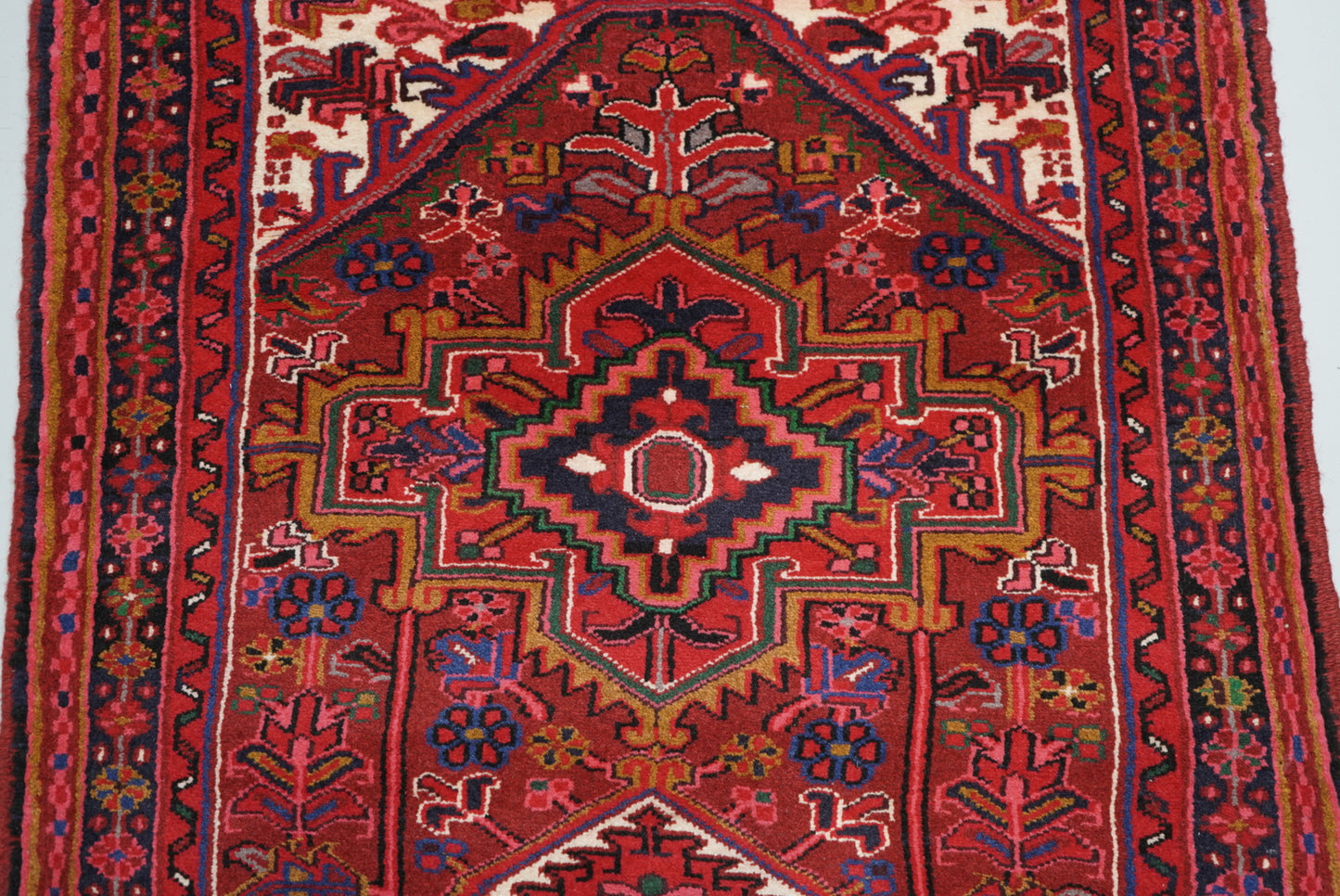 Vintage Persian Ahar Red Wool Runner Rug | Handmade | 197 x 93 cm