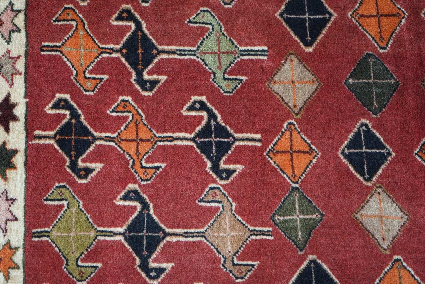 Vintage Persian Sirjan Red Wool Geometric Rug | Handmade | 222 x 140 cm