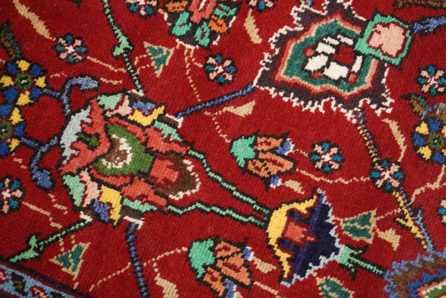 Handmade Persian Tabriz Floral Wool Rug | 297 x 209 cm | Red & Navy | Vintage