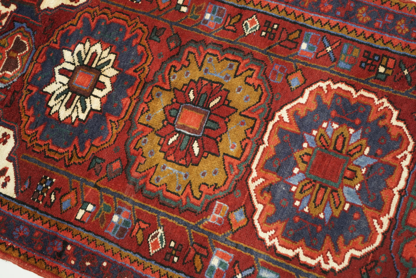 Vintage Persian Ahar Red Wool Geometric Runner Rug | Handmade | 324 x 100 cm