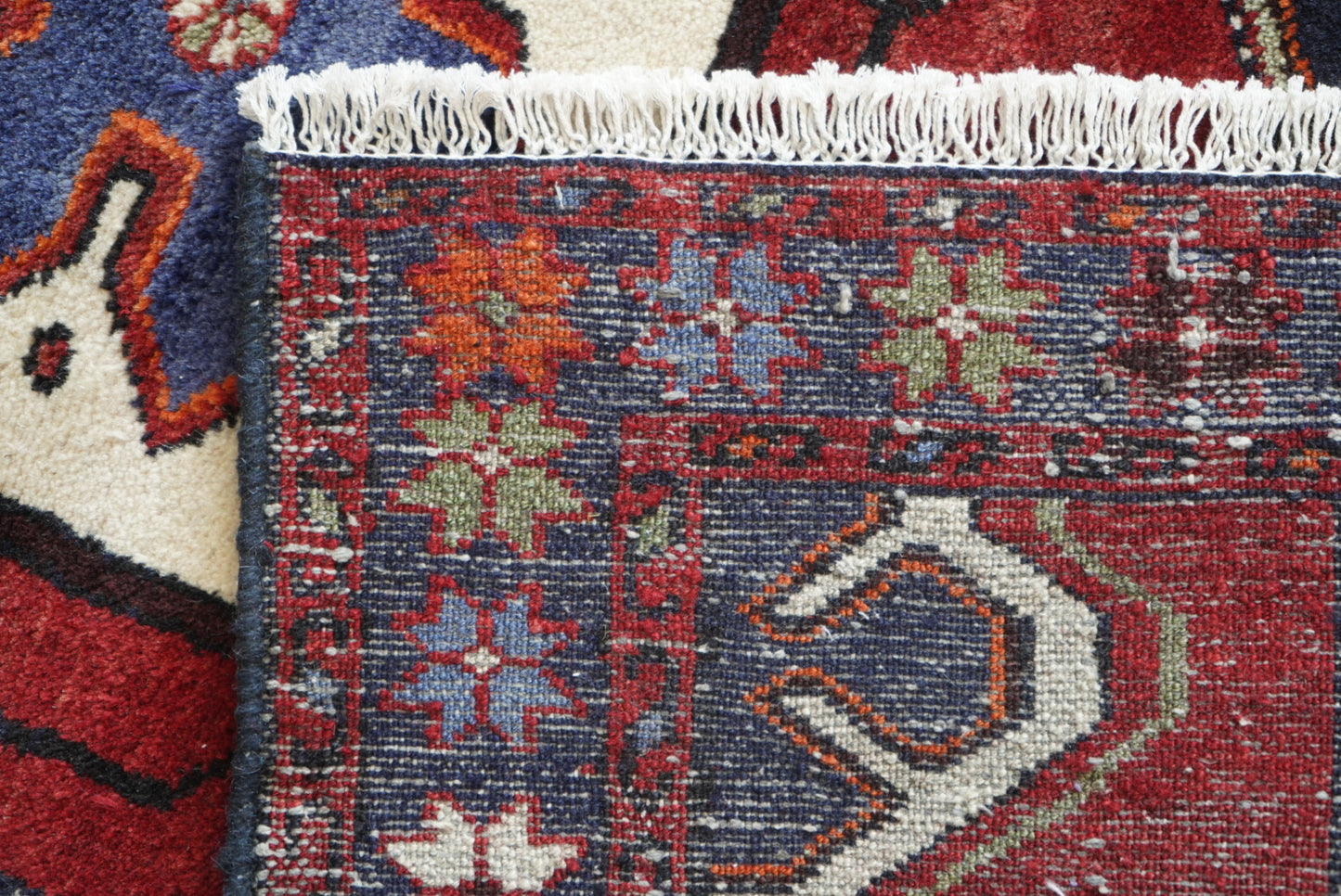 Persian Hamadan Red Wool Geometric Rug | Handmade | 145 x 100 cm
