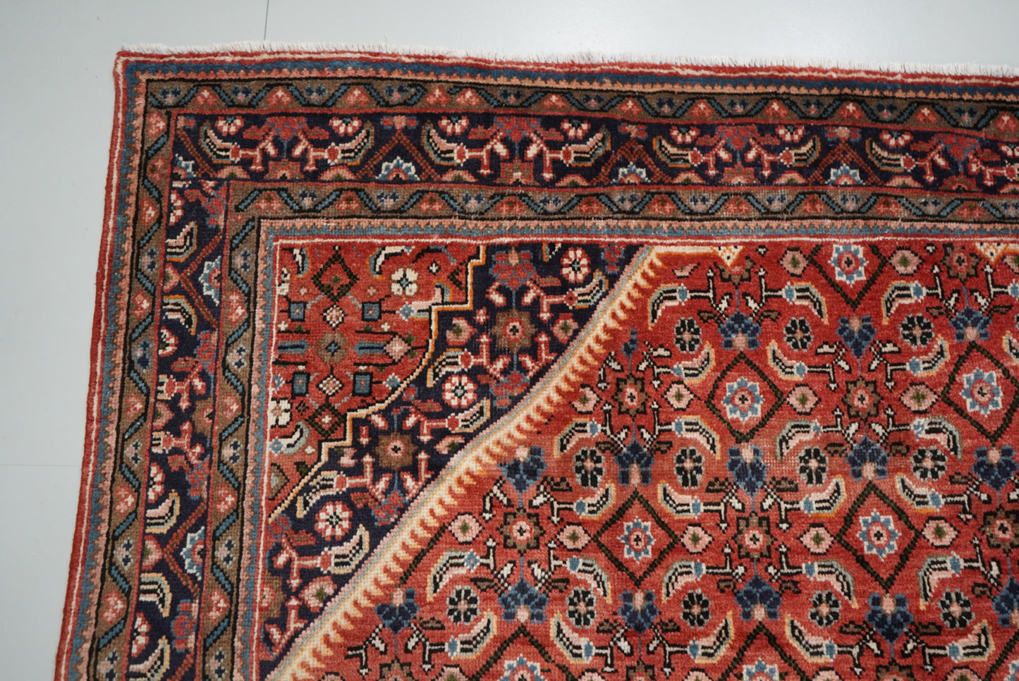 Vintage Persian Mahal Red Wool Floral Medallion Rug | Handmade | 300 x 207 cm