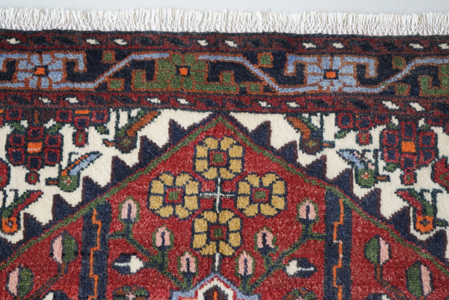 Persian Hamadan Red Wool Geometric Rug | Handmade | 146 x 104 cm
