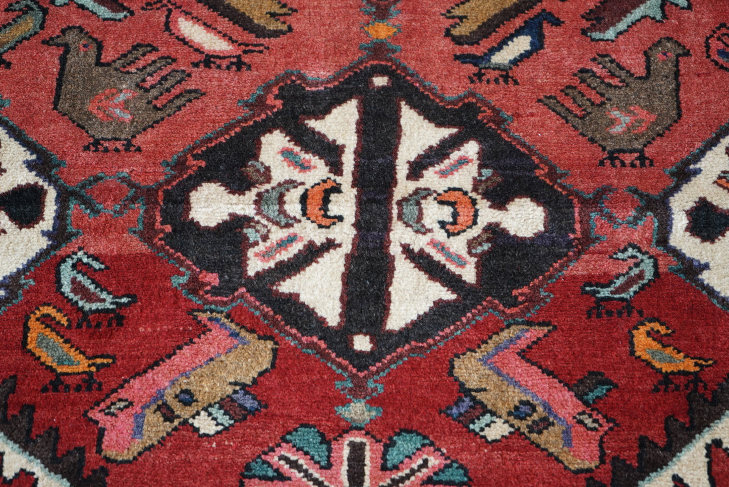 Vintage Persian Bakhtiari Red Wool Geometric Runner Rug | Handmade | 298 x 111 cm