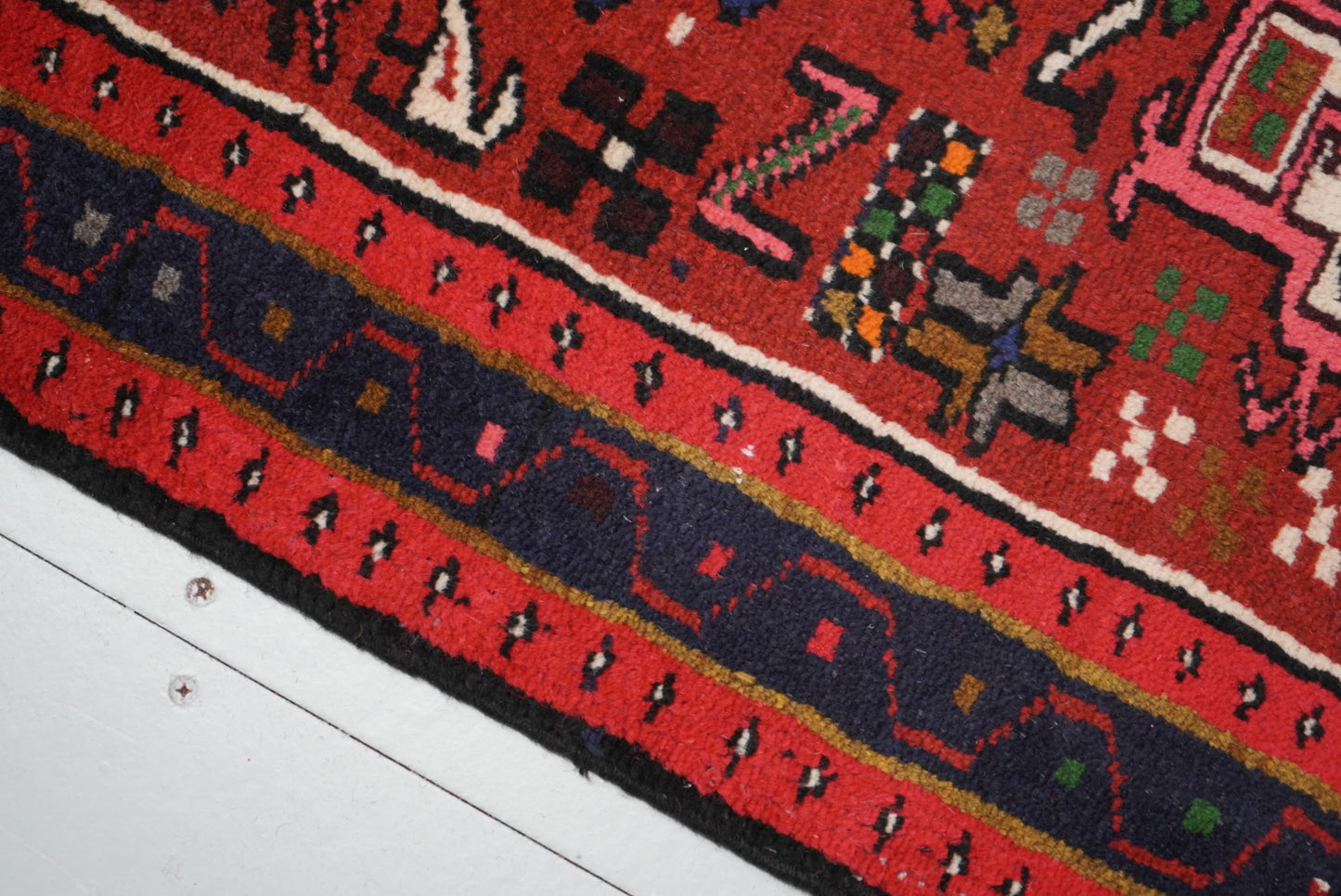 Vintage Persian Karaja Red Wool Runner Rug | Handmade | 320 x 80 cm