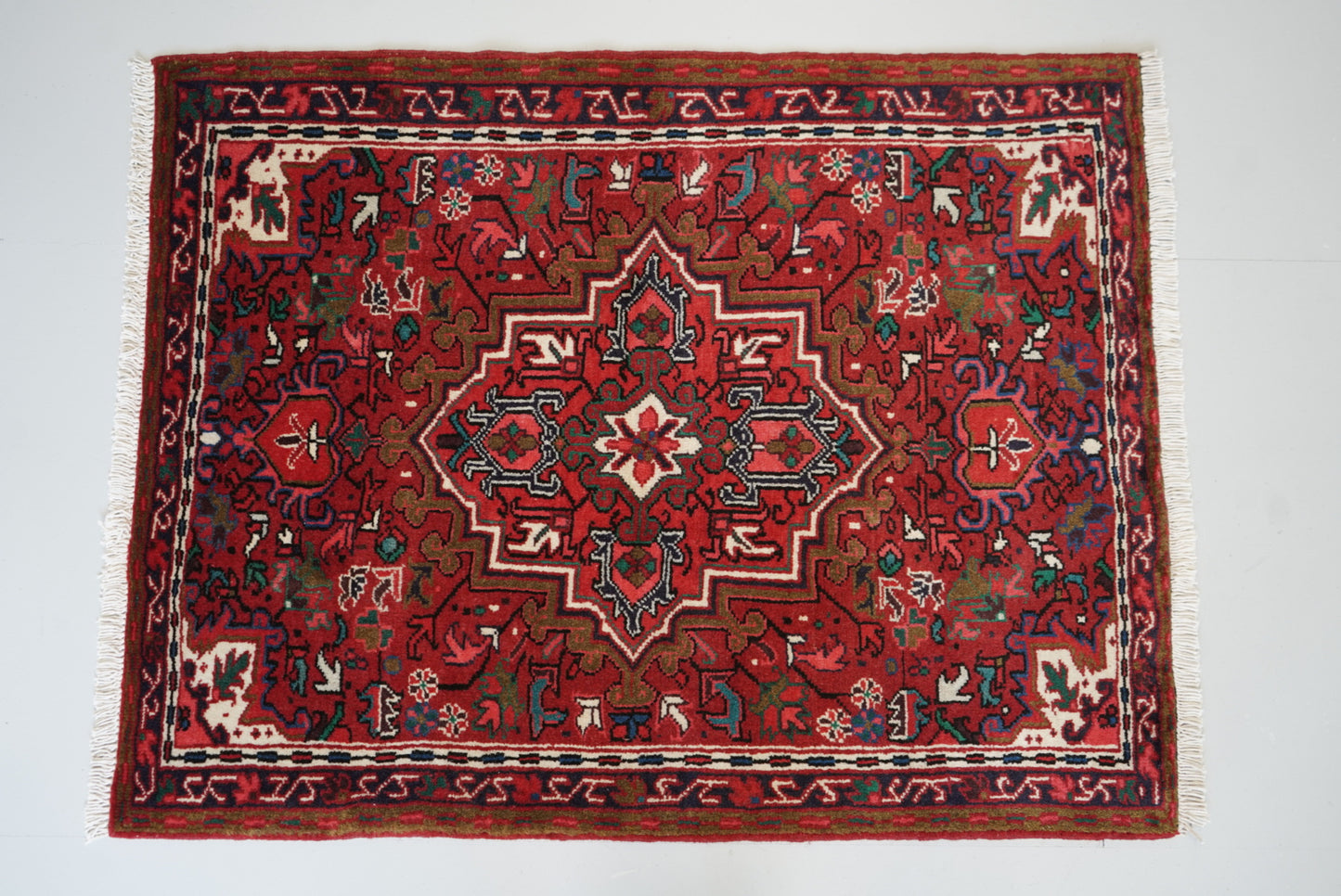Persian Ahar Red Wool Geometric Rug | Handmade | 105 x 82 cm