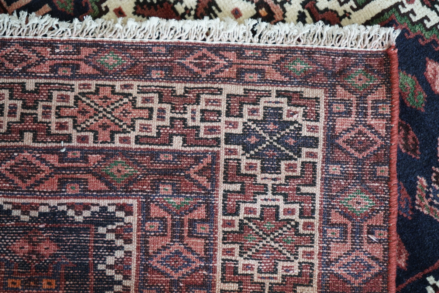 Persian Hamadan Navy Wool Geometric Rug | Handmade | 148 x 101 cm