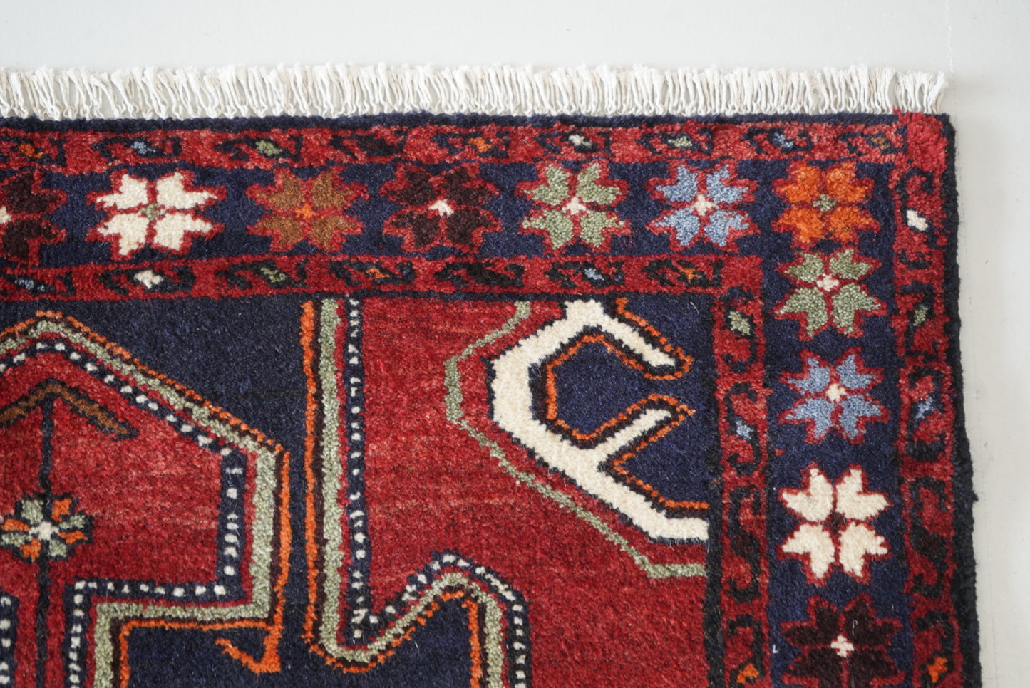 Persian Hamadan Red Wool Geometric Rug | Handmade | 145 x 100 cm