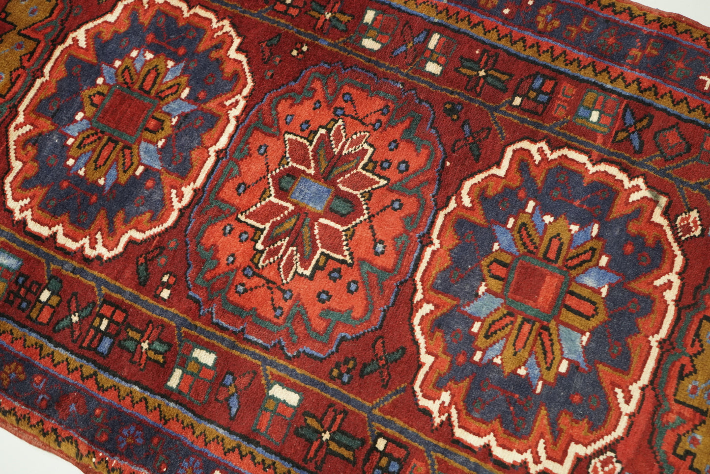 Vintage Persian Ahar Red Wool Geometric Runner Rug | Handmade | 324 x 100 cm