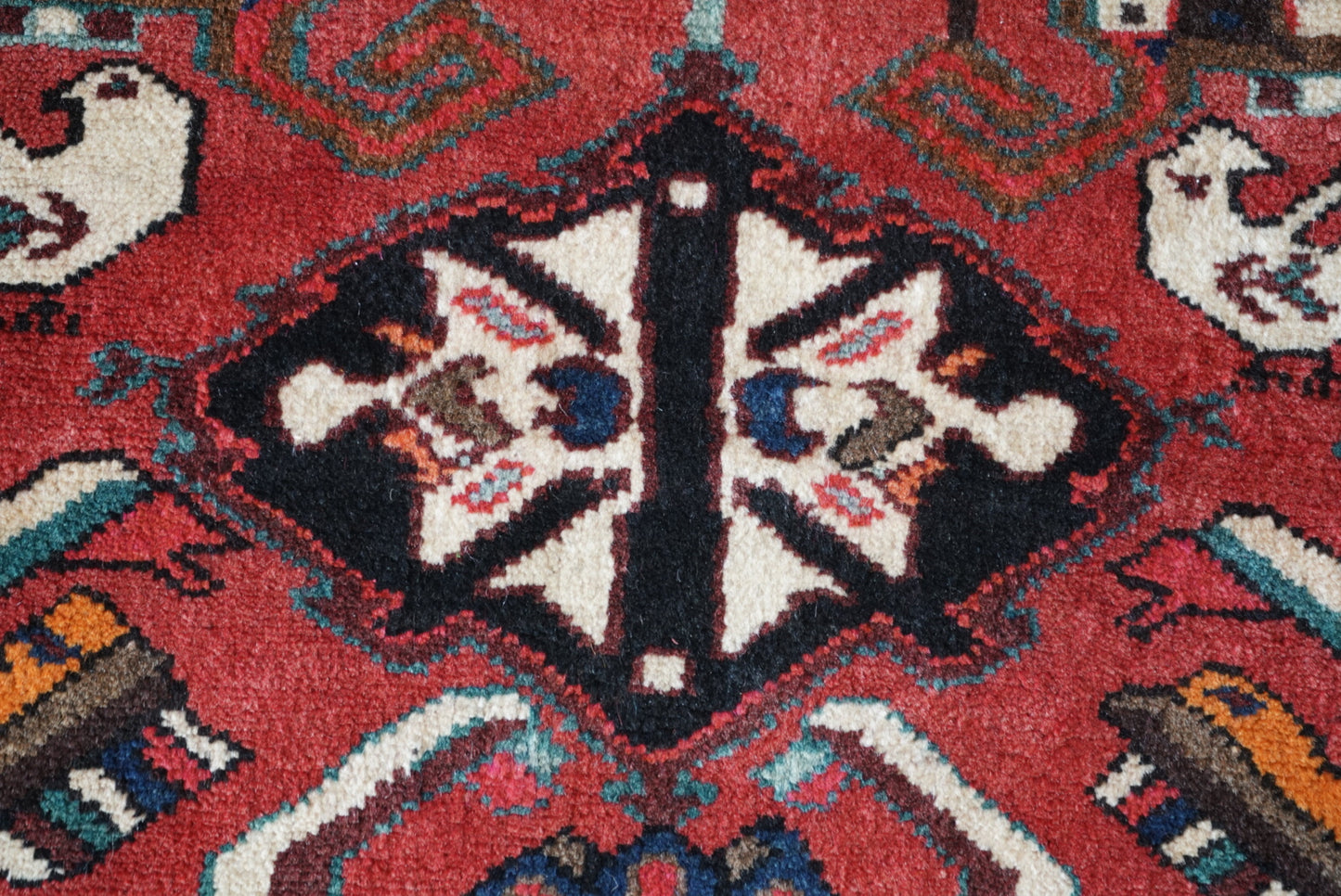Vintage Persian Bakhtiari Red Wool Geometric Runner Rug | Handmade | 298 x 111 cm