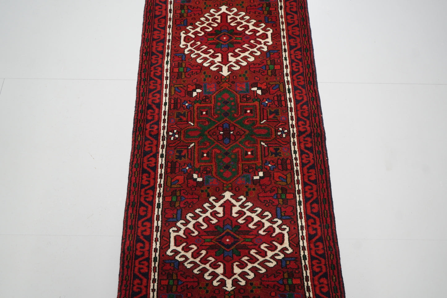 Vintage Persian Ahar Red Wool Geometric Runner Rug | Handmade | 200 x 72 cm