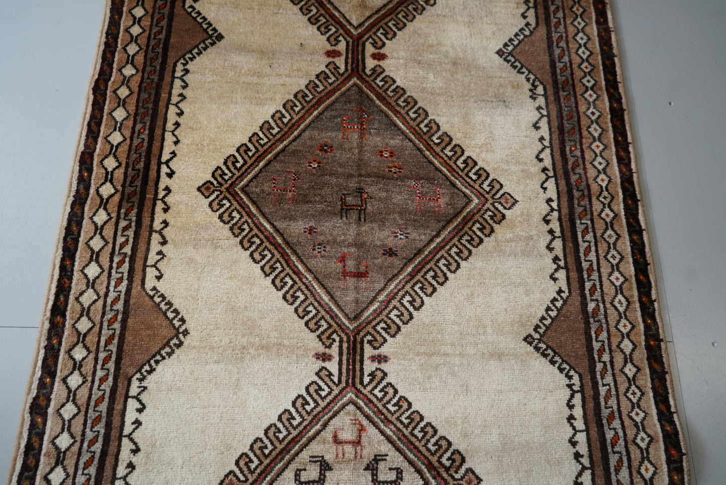 Vintage Persian Lori Cream Wool Geometric Rug | Handmade | 226 x 136 cm