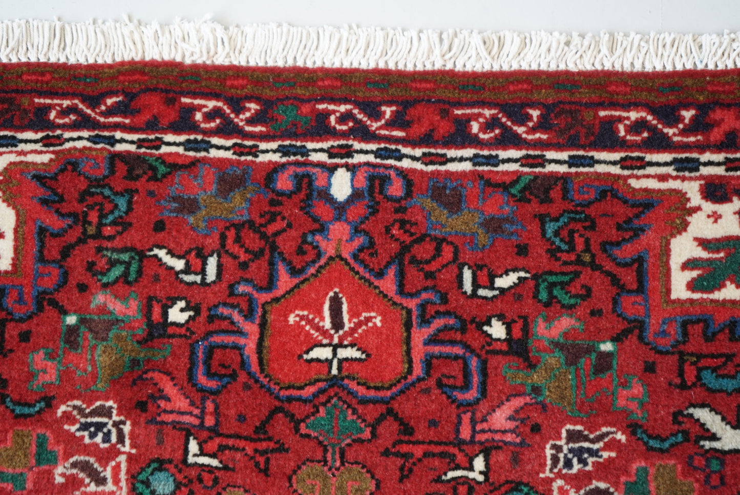 Persian Ahar Red Wool Geometric Rug | Handmade | 105 x 82 cm