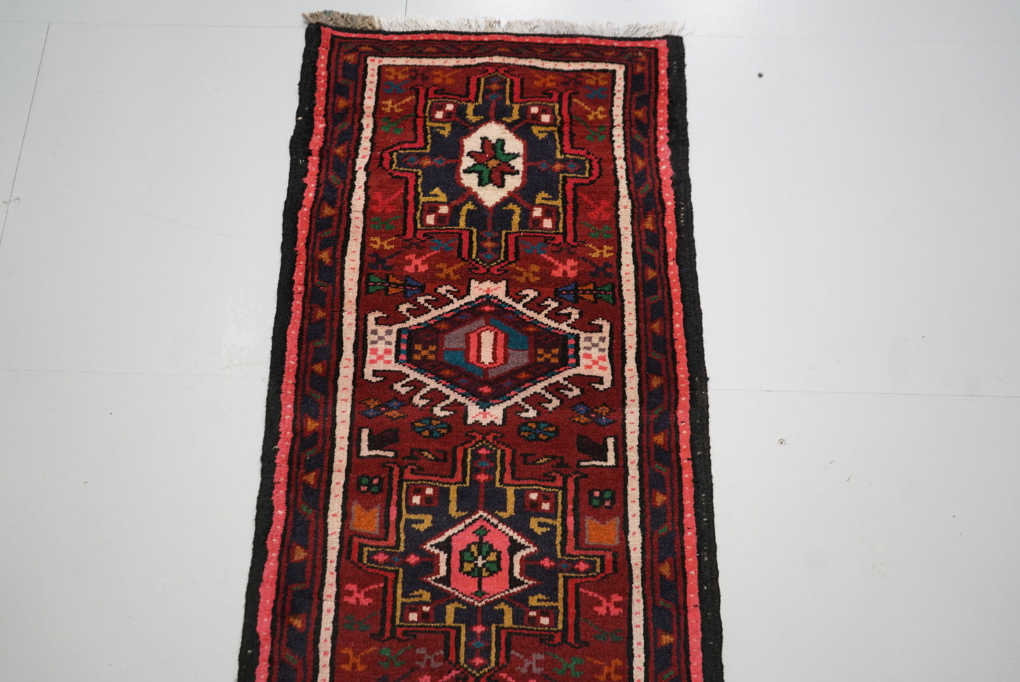 Vintage Persian Karaja Red Wool Runner Rug | Handmade | 240 x 62 cm