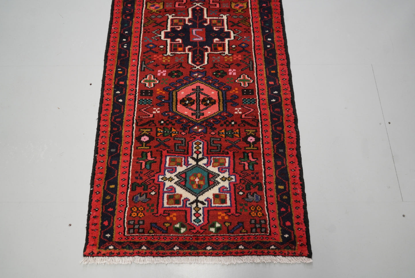 Vintage Persian Karaja Red Wool Runner Rug | Handmade | 320 x 80 cm