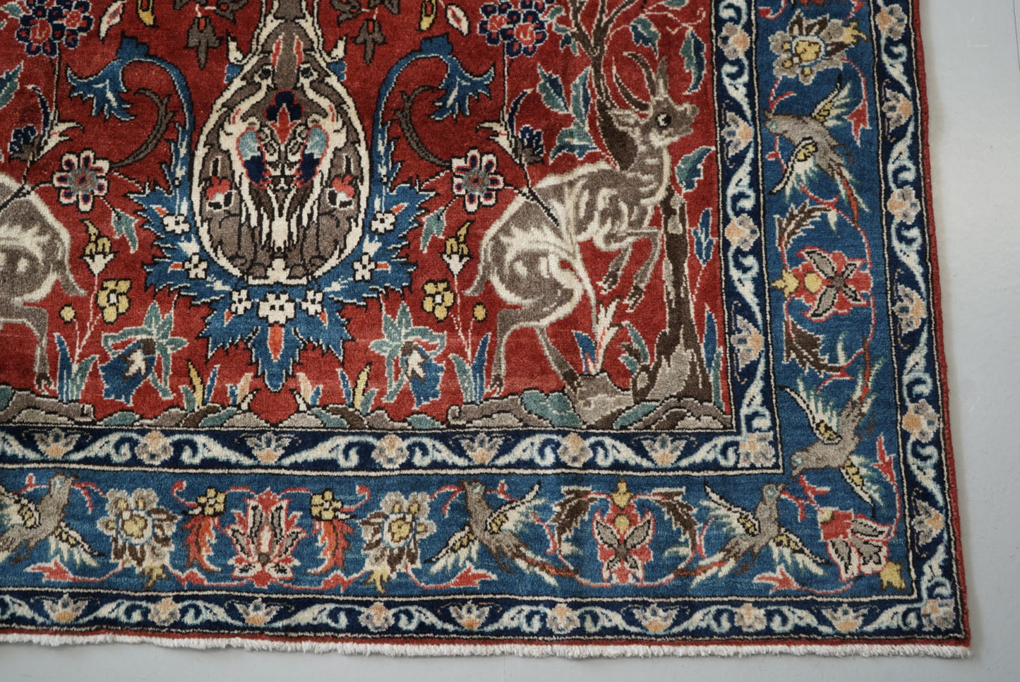 Vintage Persian Isfahan Red Wool Tree of Life Rug | Handmade | 252 x 150 cm