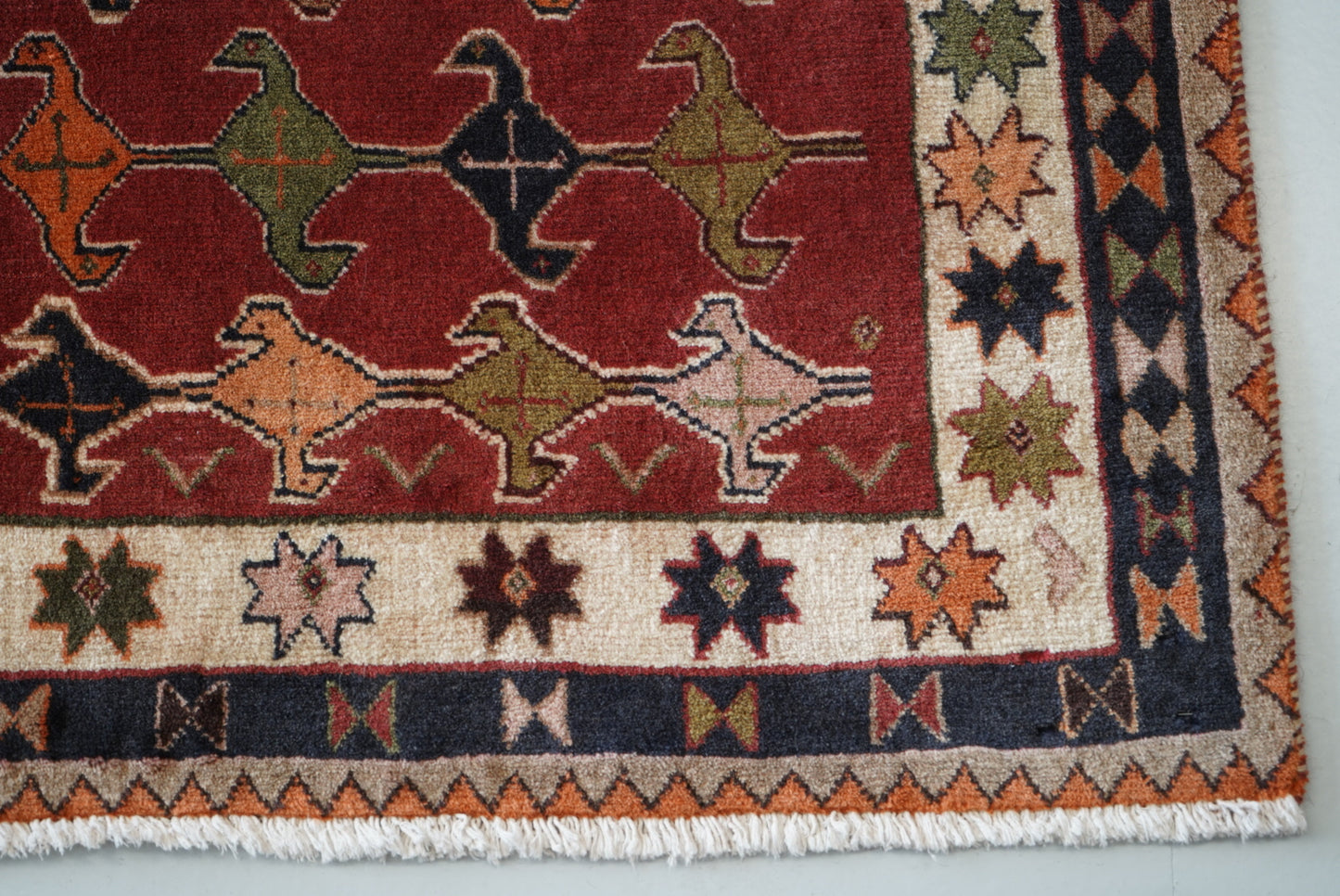 Vintage Persian Sirjan Red Wool Geometric Rug | Handmade | 222 x 140 cm