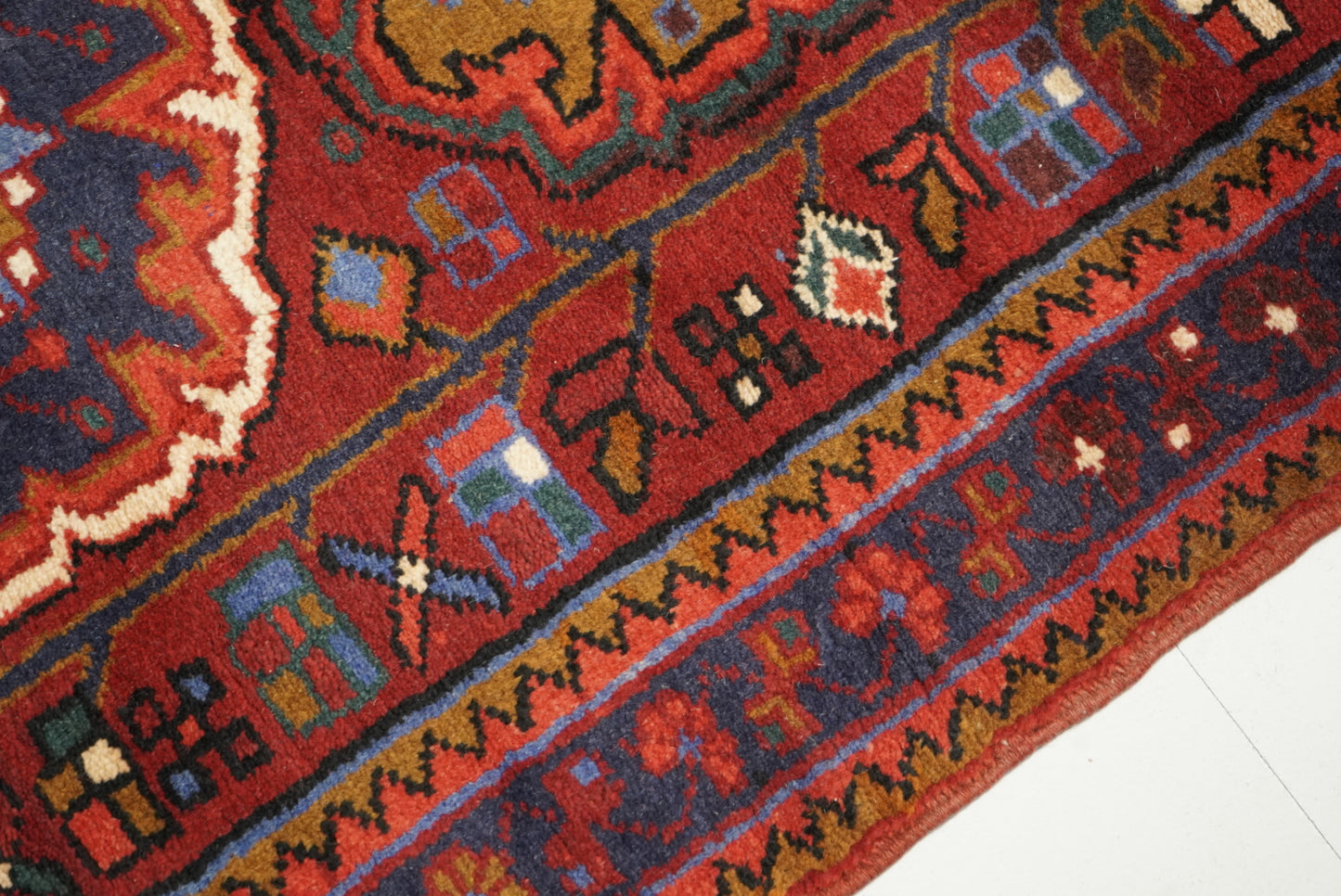 Vintage Persian Ahar Red Wool Geometric Runner Rug | Handmade | 324 x 100 cm