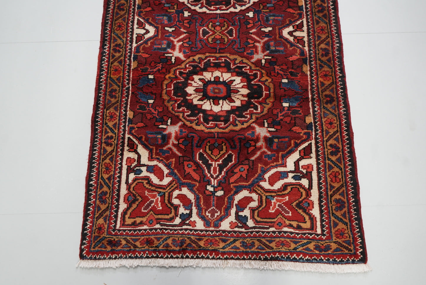 Handmade Vintage Wool Runner Rug Traditional Medallion Hallway Carpet 208 x 86 cm