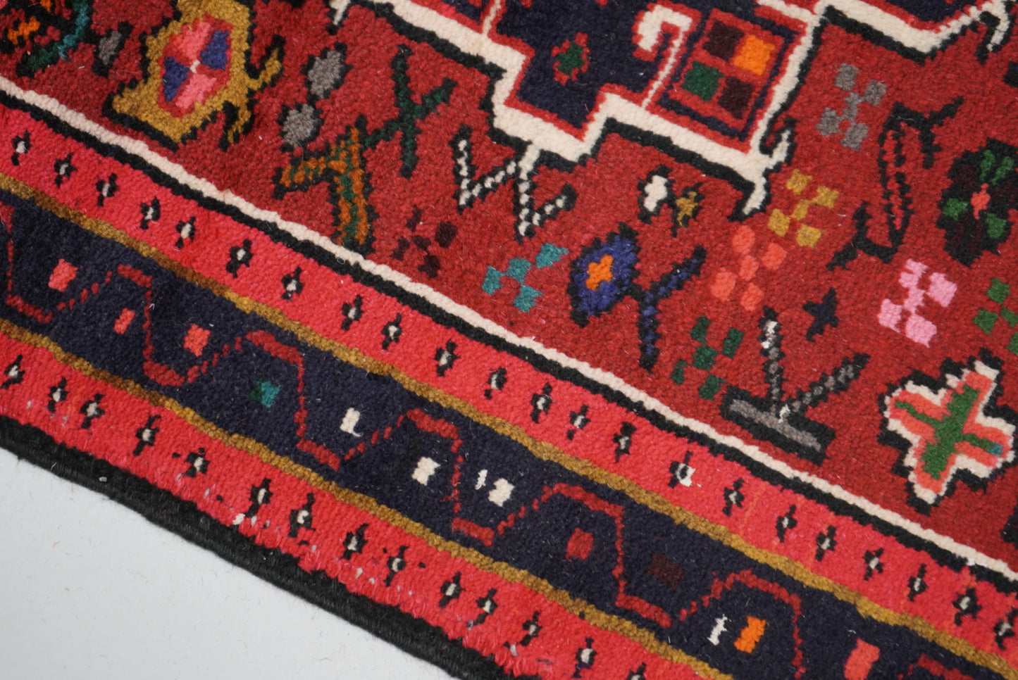 Vintage Persian Karaja Red Wool Runner Rug | Handmade | 320 x 80 cm
