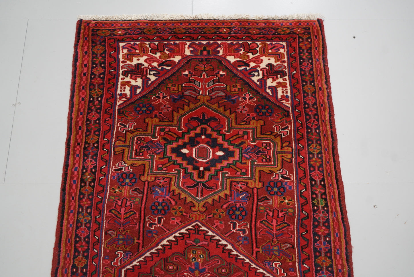Vintage Persian Ahar Red Wool Runner Rug | Handmade | 197 x 93 cm
