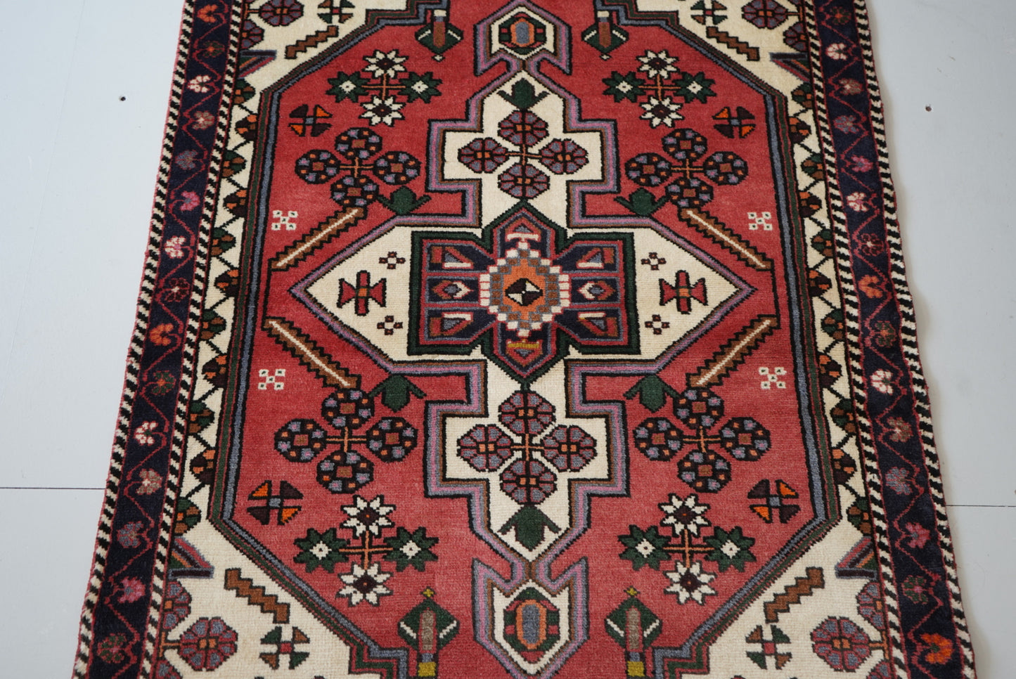 Persian Hamadan Red Wool Geometric Rug | Handmade | 152 x 107 cm