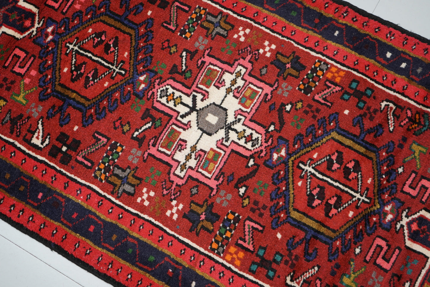 Vintage Persian Karaja Red Wool Runner Rug | Handmade | 320 x 80 cm