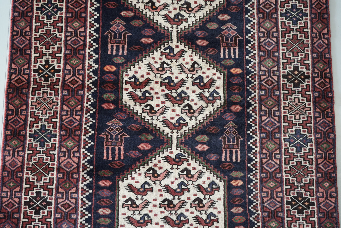 Persian Hamadan Navy Wool Geometric Rug | Handmade | 148 x 101 cm