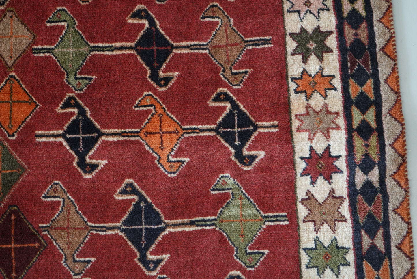 Vintage Persian Sirjan Red Wool Geometric Rug | Handmade | 222 x 140 cm