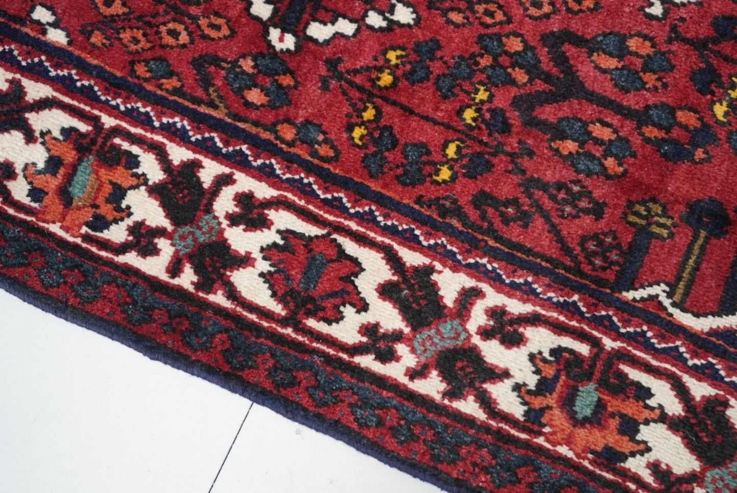 Vintage Persian Joshaghan Red Wool Geometric Rug | Handmade | 210 x 130 cm