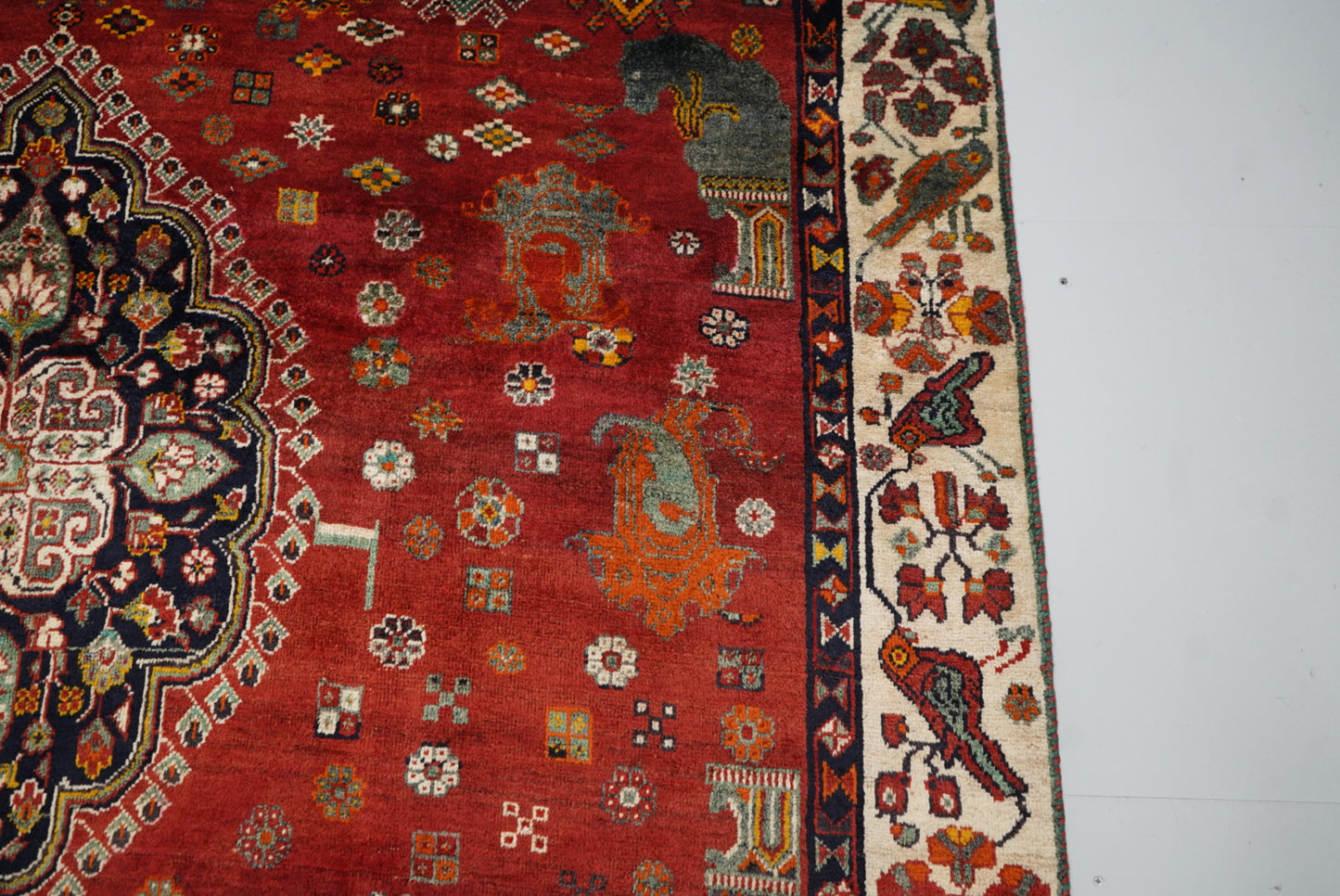Vintage Persian Shiraz Red Wool Rug | Handmade | 302 x 211 cm