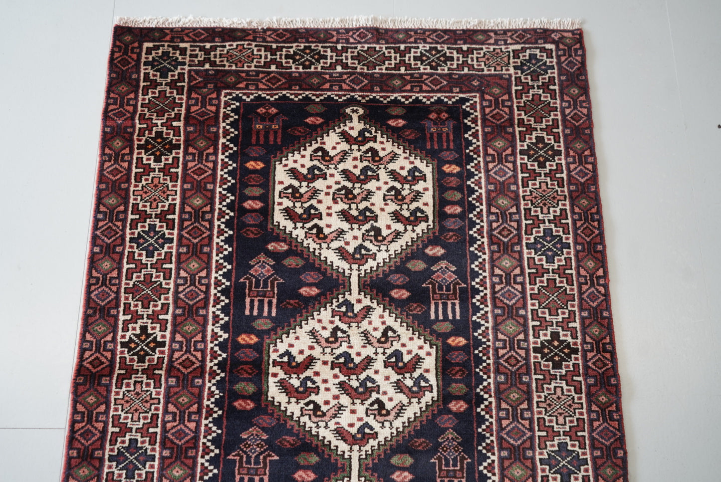 Persian Hamadan Navy Wool Geometric Rug | Handmade | 148 x 101 cm