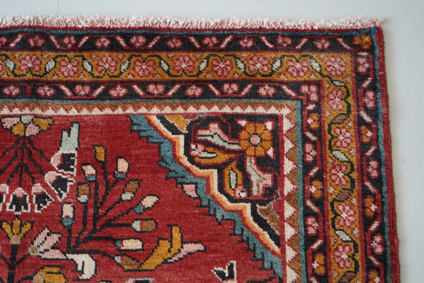 Vintage Persian Lilian Red Wool Geometric Rug | Handmade | 148 x 116 cm