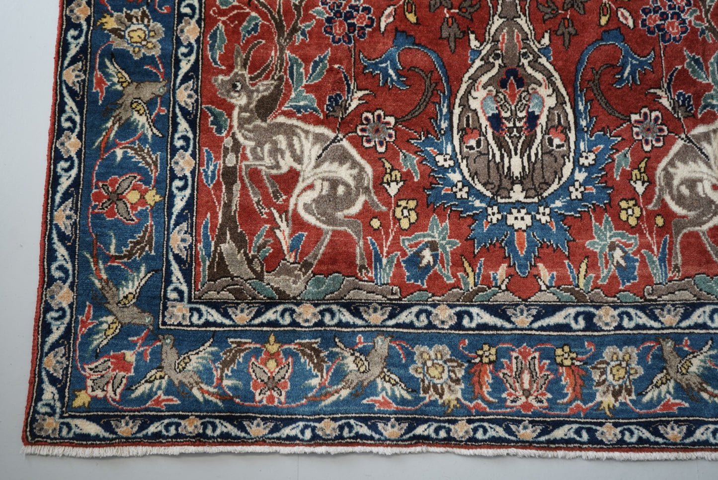 Vintage Persian Isfahan Red Wool Tree of Life Rug | Handmade | 252 x 150 cm