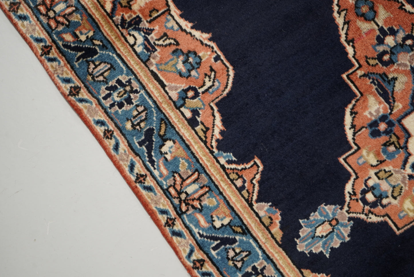 Vintage Persian Kashan Navy Wool Rug | Handmade | 123 x 74 cm