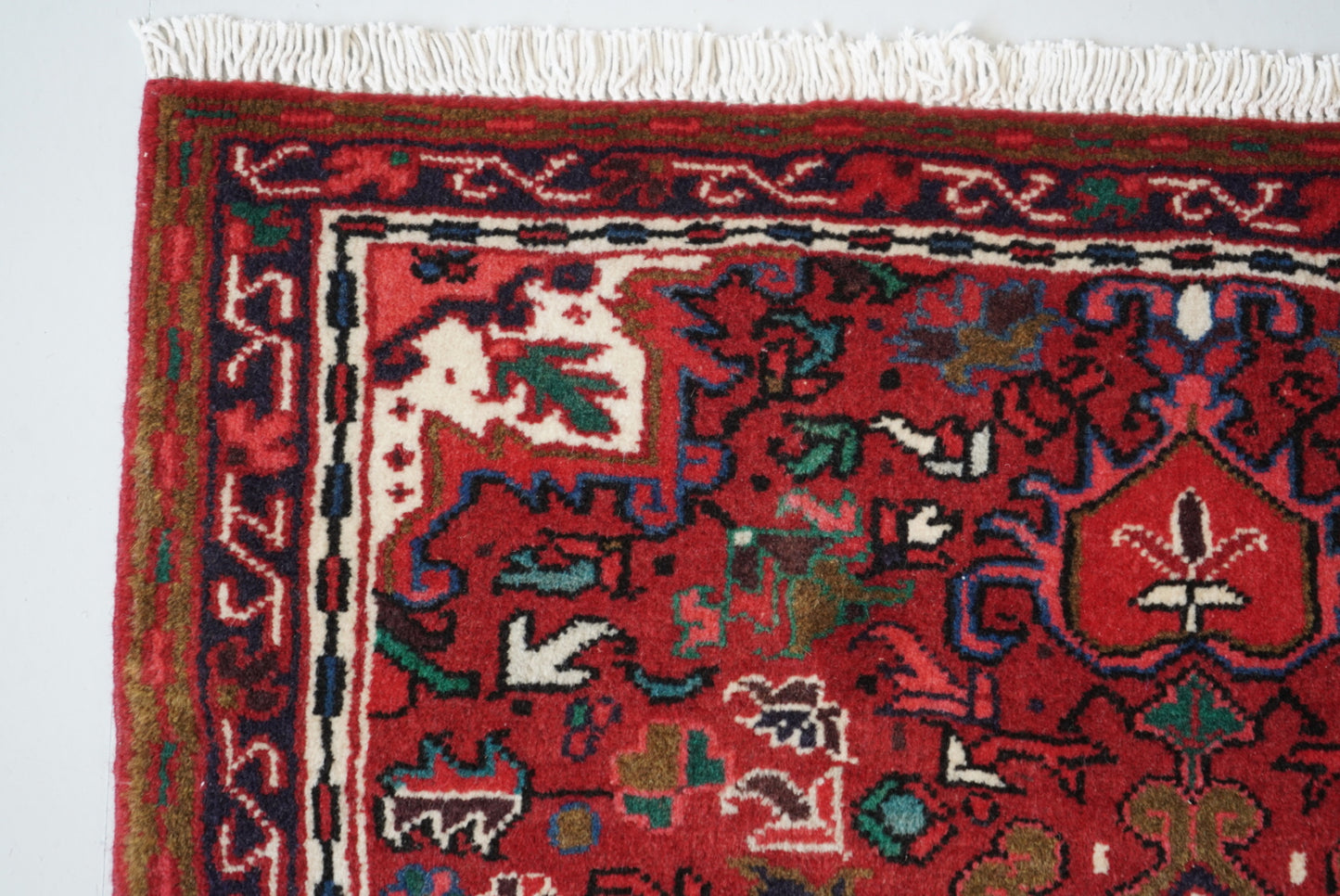 Persian Ahar Red Wool Geometric Rug | Handmade | 105 x 82 cm
