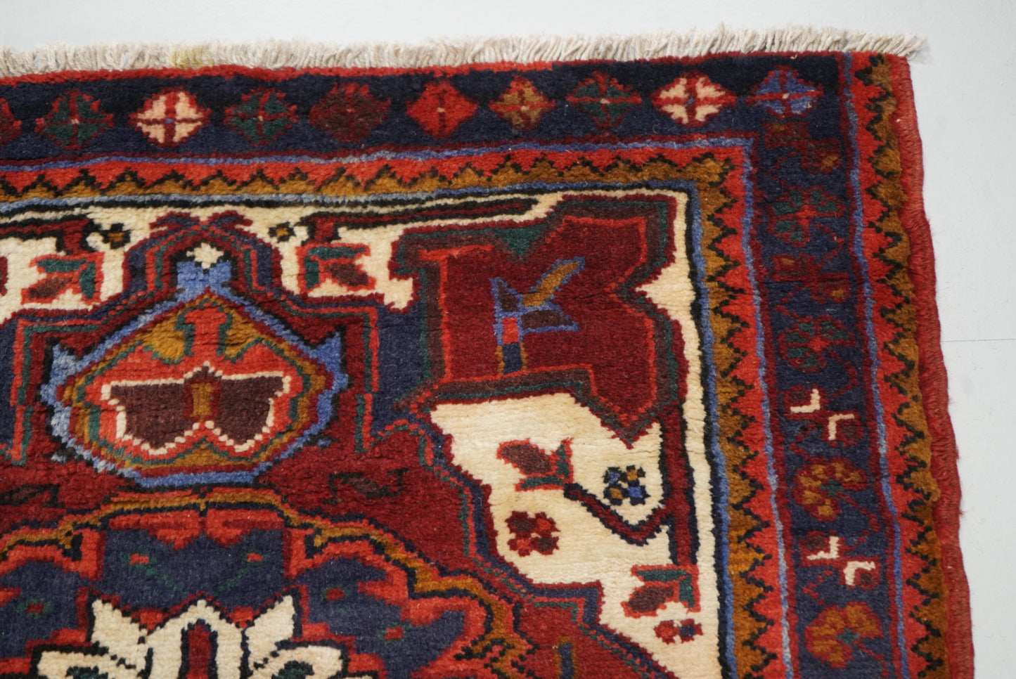 Vintage Persian Ahar Red Wool Geometric Runner Rug | Handmade | 324 x 100 cm